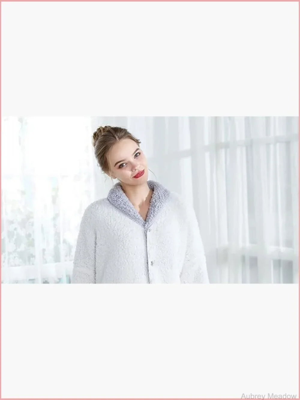 Plush Reversible Sherpa Button Front Bed Jacket Long Sleeve Shawl Collar